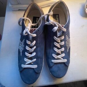 Golden Goose Super-Star Navy and White Women's Sneakers